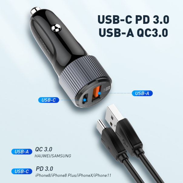 LDNIO Auto punjač sa USB C dual C510Q - 209034