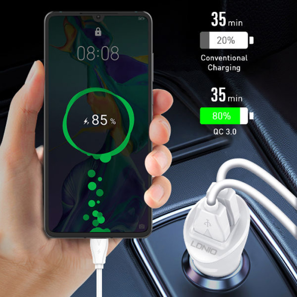 LDNIO Auto punjač sa Tip C kablom C511Q QC3.0 - 207606