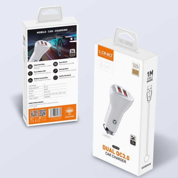 LDNIO Auto punjač sa Tip C kablom C511Q QC3.0 - 207606