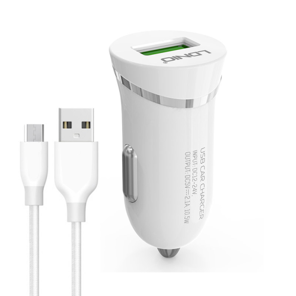 Auto punjač LDNIO DL-C12 2.1A + Micro USB kabel beli - 036680