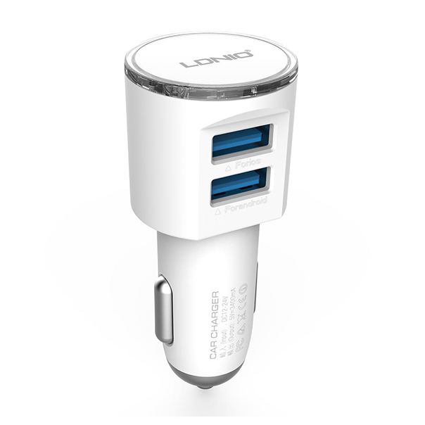 Auto punjač LDNIO DL-C29 dual USB 3.4A + Type-C kabel beli - 038029
