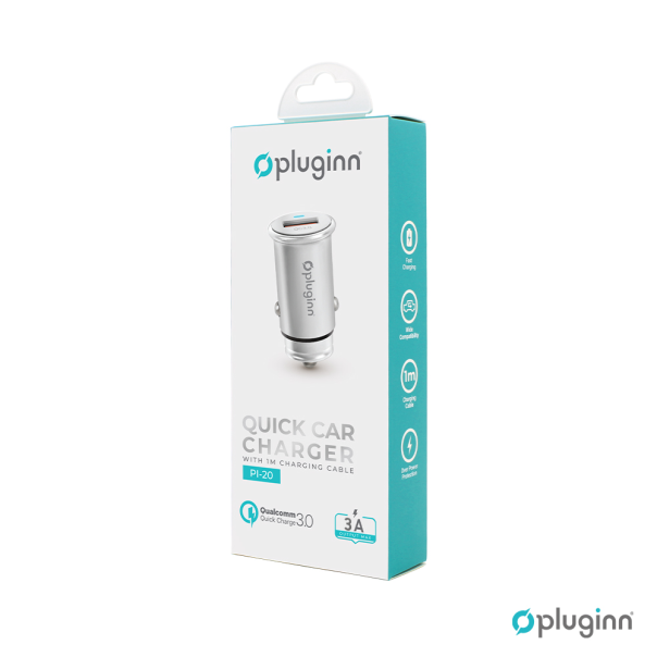 Auto punjac Pluginn PI-20 QC 3.0, 3A, 18W, sa lightning kablom srebrni - 208943