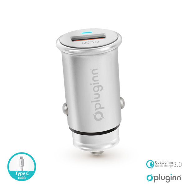 Auto punjac Pluginn PI-20 QC 3.0, 3A, 18W, sa Type C kablom srebrni - 208944