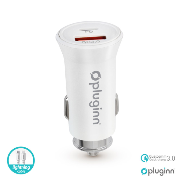 Auto punjač Pluginn PI-21S PD 20W QC 3.0 18W sa PD Type-C na iPhone Lightning kabel - 603425