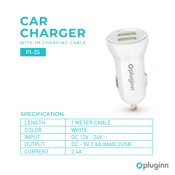 Auto punjač Pluginn PI-35 2xUSB, 2.4A beli - 208937-1