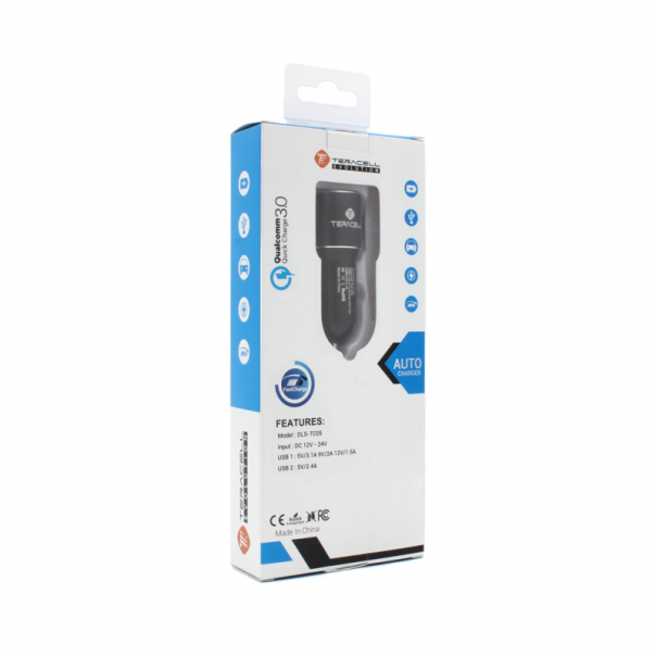 Auto punjac Teracell Evolution TC-05 2xUSB QC3.0 2.4A sa micro USB kablom crni - 79078