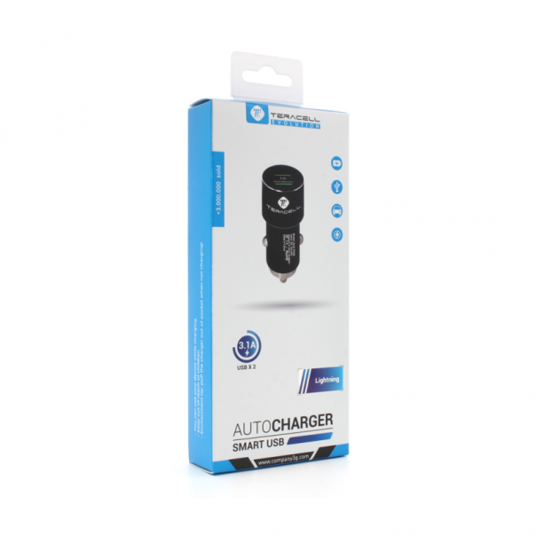 Auto punjac Teracell Evolution TC-06 2xUSB 3.1A sa iPhone lightning kablom crni - 79081