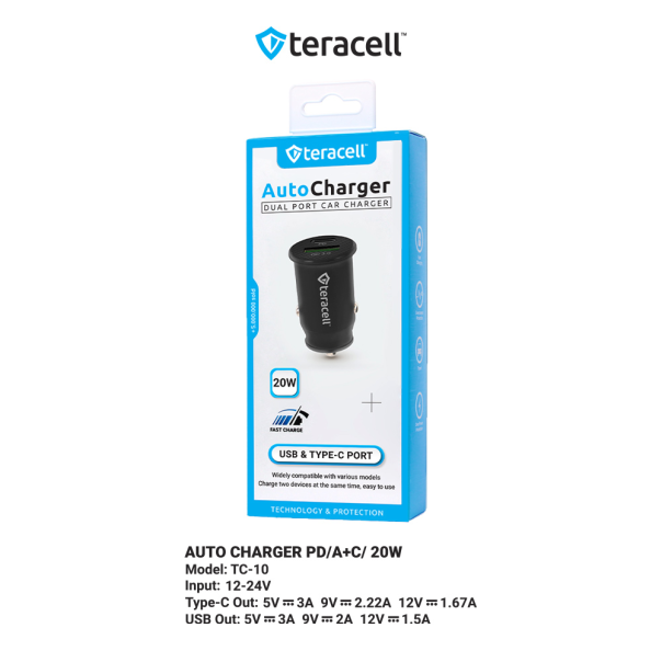 Auto punjač Teracell Evolution TC-10 PD 20W, USB QC3.0 15W crni - 208233-1