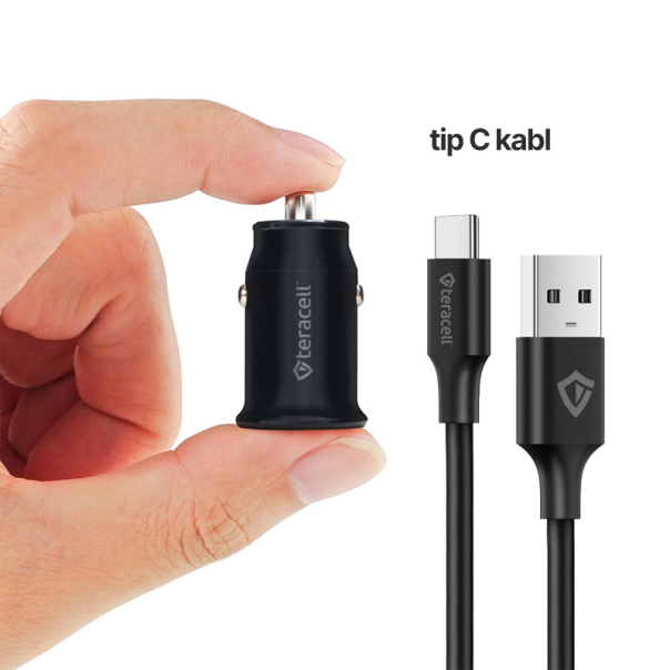 Auto punjač Teracell Evolution TC-10 PD 20W, USB QC3.0 15W sa Type-C kablom crni - 601282