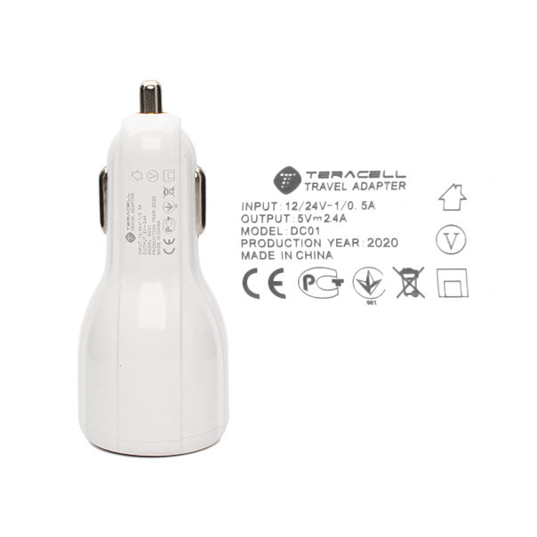 Auto punjac Teracell Ultra DC01 2.4A sa Mini USB kablom beli - 81596