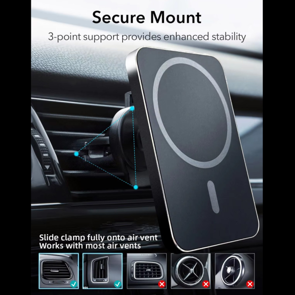 Auto stalak magnetic Magsafe punjac 15W crni - 217492