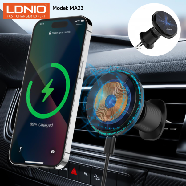 Auto stalak za ventilaciju LDNIO MA23 15W Wireless magnetic crni - 218368