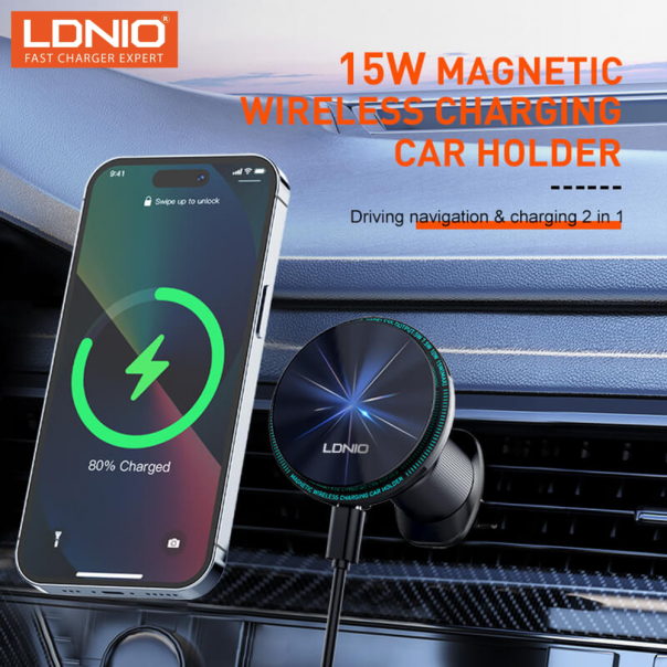 Auto stalak za ventilaciju LDNIO MA23 15W Wireless magnetic crni - 218368
