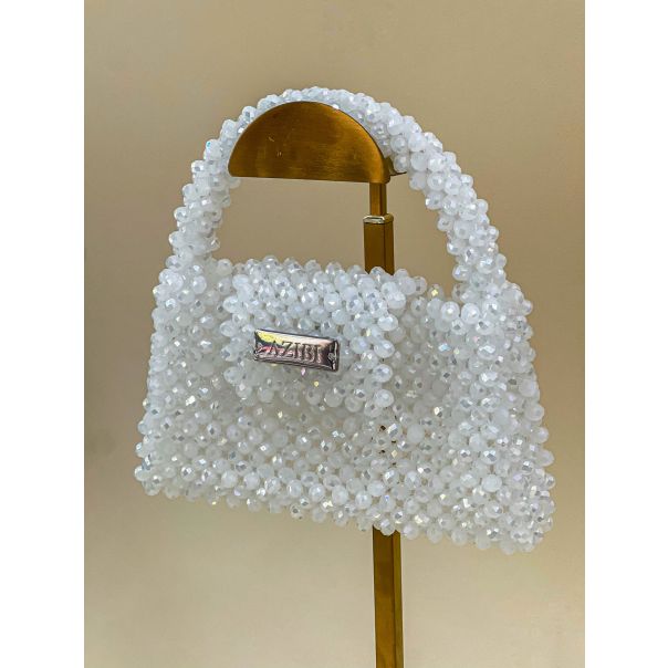 AZIBI Ženska torba od kristalnih perli HERA mini, mlečna - 68-1