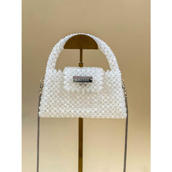 AZIBI Ženska torba od kristalnih perli HERA mini, mlečna - 68-1