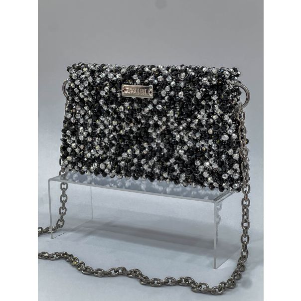 AZIBI Ženska torba od kristalnih perli NOIR mini, crno-siva - 70-1
