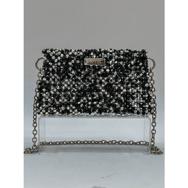 AZIBI Ženska torba od kristalnih perli NOIR mini, crno-siva - 70-1
