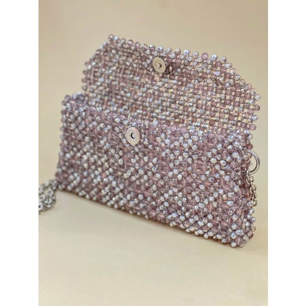 AZIBI Ženska torba od kristalnih perli NOIR maxi, sivo-roze - 72-1-1-1-1