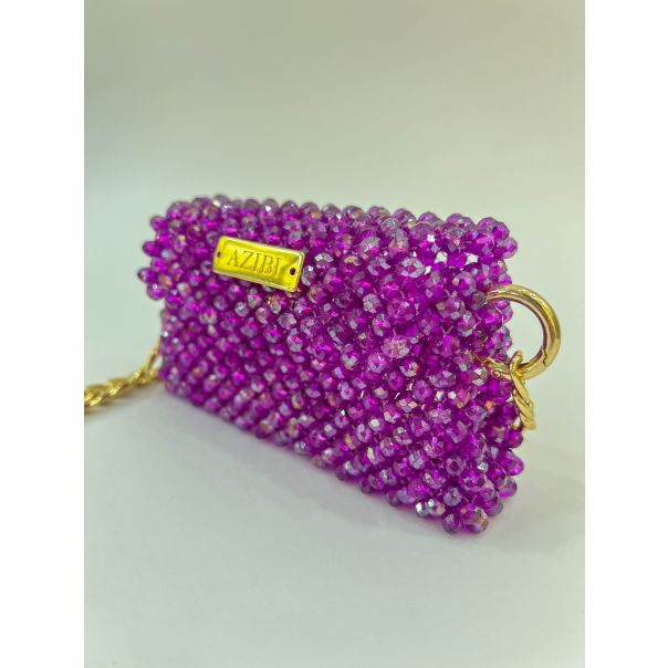 AZIBI Ženska torba od kristalnih perli Piccolina, pink sa lancem - 104-1-1-1-1-1