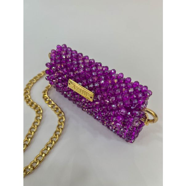 AZIBI Ženska torba od kristalnih perli Piccolina, pink sa lancem - 104-1-1-1-1-1