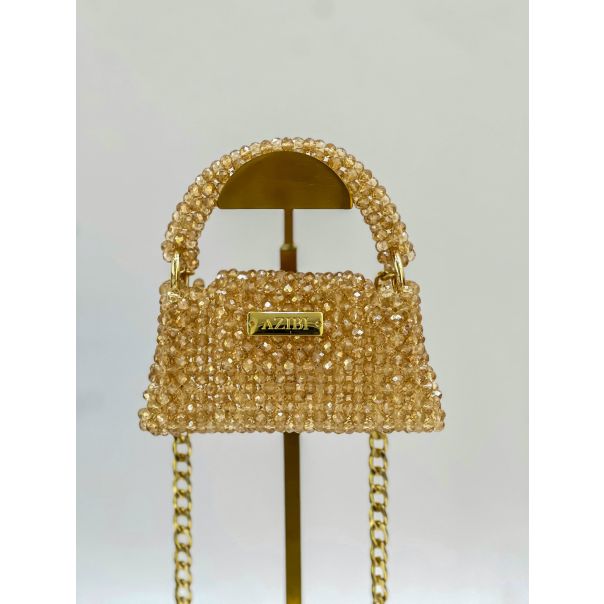 AZIBI Ženska torba od kristalnih perli Piccolina, zlatna sa lancem - 105-1-1-1