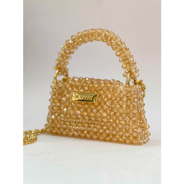 AZIBI Ženska torba od kristalnih perli Piccolina, zlatna sa lancem - 105-1-1-1
