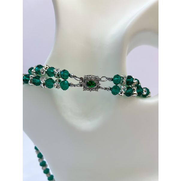 AZIBI Ogrila od kristalnih perli i srebrnih cirkona, zelena - 133-1-1