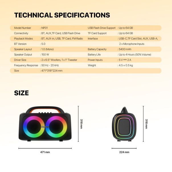 Fantech Bluetooth zvucnik NP01 NeraParty crni - EP3232434