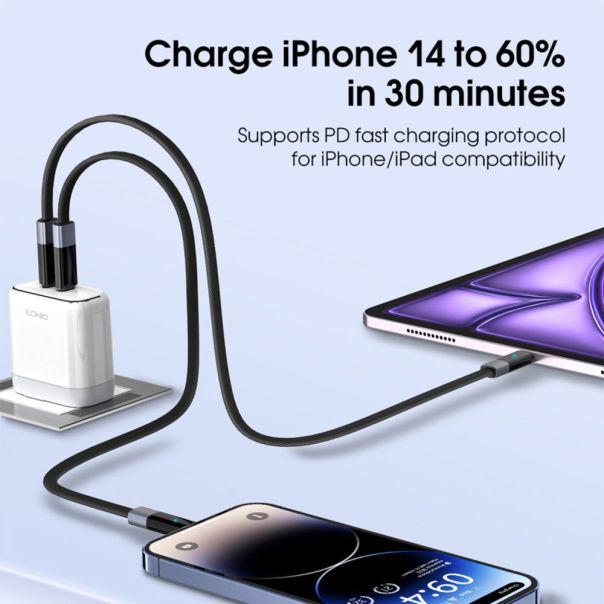 Data kabl LDNIO LC241i 30W Fast Automatic Power OFF Type C na iPhone lightning crni 1m - EP3009673