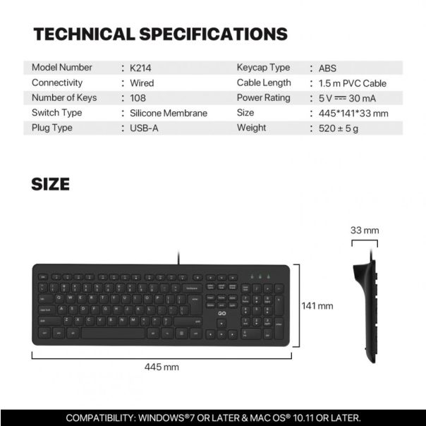 FANTECH Tastatura Wired K214 GO balck - EP3169526