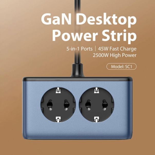 Produzni kabl LDNIO SE3, 2 uticnice, USB, 2xPD, 5u1, GAN, 45W total power - 224829-1