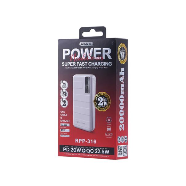 REMAX Power bank Noah series PD20W+QC22.5W 20000mAh RPP-316, bela - BAT9189
