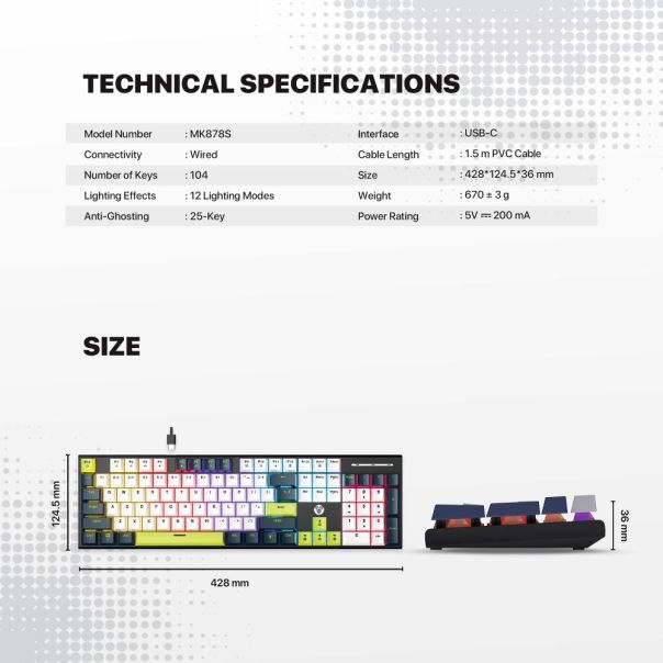FANTECH Tastatura Mehanicka Gaming MK878S RGB Atom 104S Mori bela (Rosie switch) - EP3169523