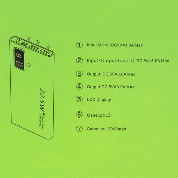 Power bank prenosiva baterija Oxpower P13 PD fast 12000 mAh crna - 206315