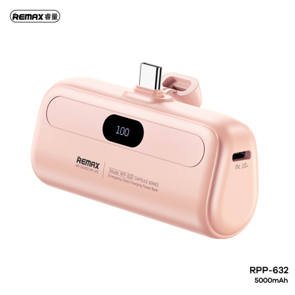 Power bank prenosiva baterija REMAX Capsule series RPP-632 2A Type C 5000mAh roze - 215560