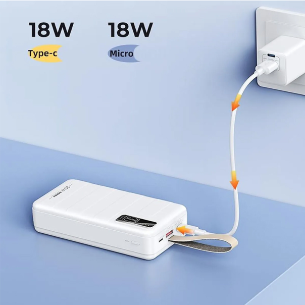 Power bank prenosiva baterija REMAX Noah Series RPP-506 PD QC 20W 22.5W 30000mAh bela - 206583