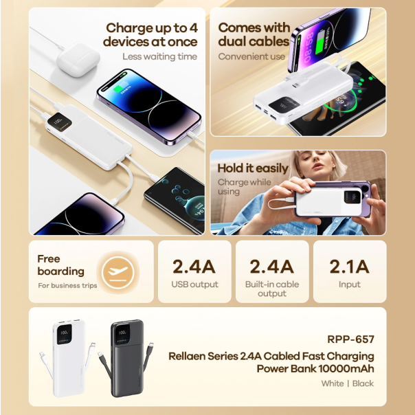 Power bank prenosiva baterija REMAX Rellaen series RPP-657 2.4A 10000mAh crna - 215564