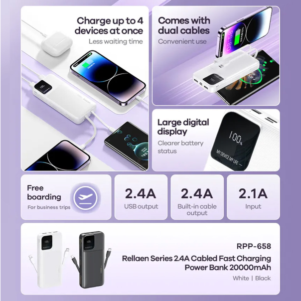 Power bank prenosiva baterija REMAX Rellaen series RPP-658 2.4A 20000mAh bela - 215565