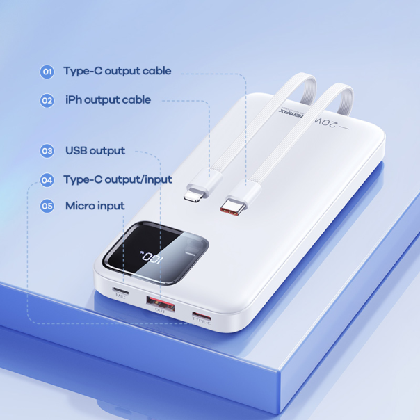 Power bank prenosiva baterija REMAX Suji Series RPP-500 20W+22.5W PD+QC 10000mAh bela - 206316