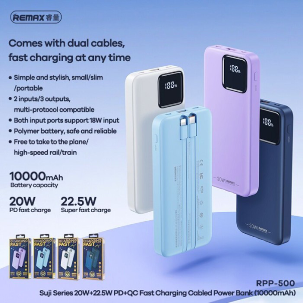 Power bank prenosiva baterija REMAX Suji Series RPP-500 20W+22.5W PD+QC 10000mAh ljubicasta - 216809