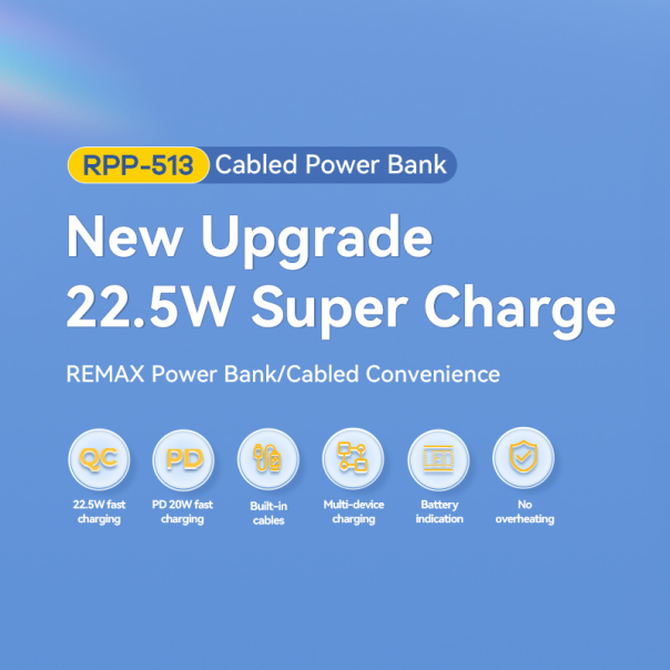 Power bank prenosiva baterija REMAX Suji Series RPP-513 20W+22.5W PD+QC 20000mAh bela - 206318-1