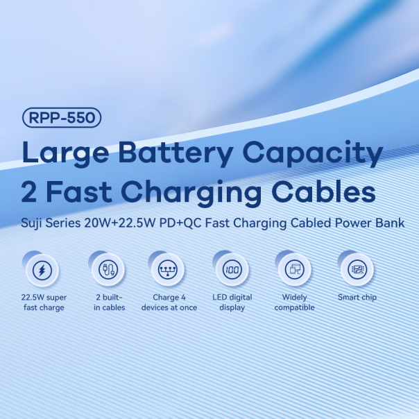 Power bank prenosiva baterija REMAX Suji Series RPP-550 20W+22.5W PD+QC 30000mAh plava - 217149