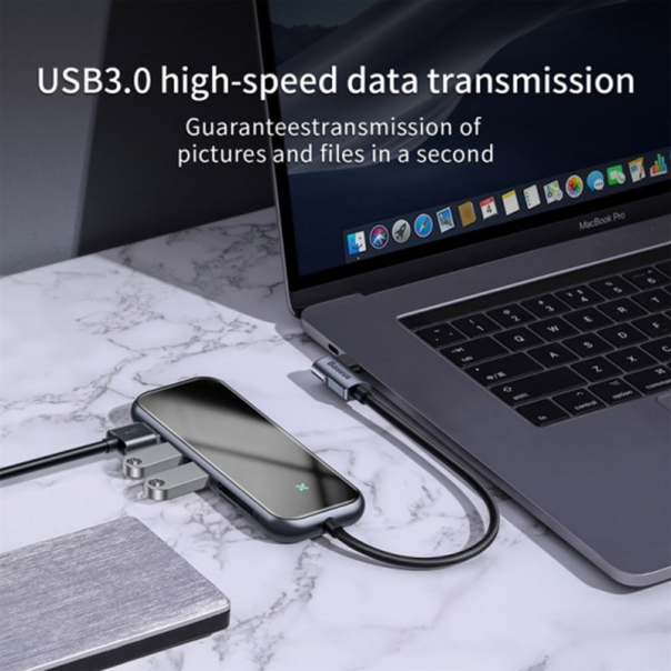 Baseus Multi-functional HUB Type-C 4xUSB 3.0 sivi - CAHUB-EZ0G