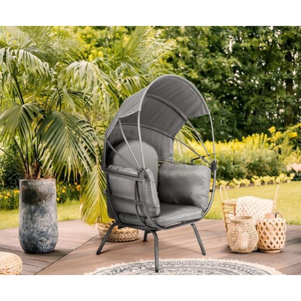 MODERNHOME Baštenska fotelja sa sklopivim baldahinom, siva - PL252-S
