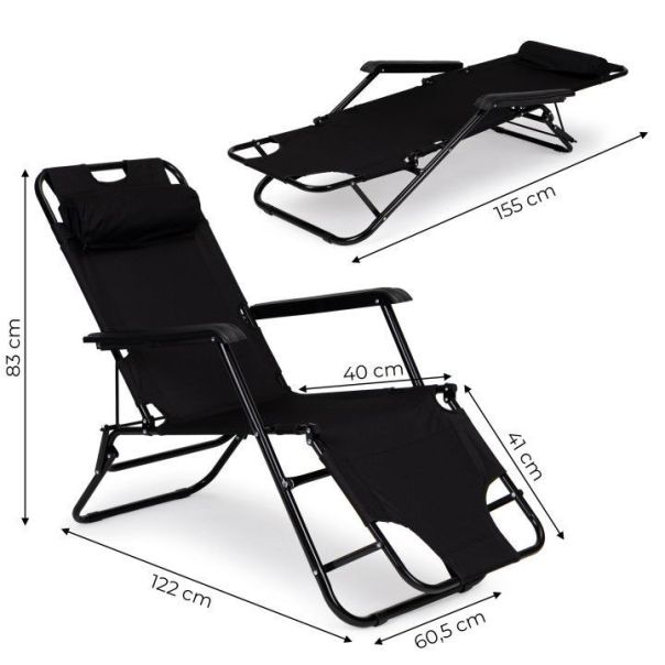 MULTIGARDEN Sklopiva baštenska ležaljka, crna - ZRL010 BLACK