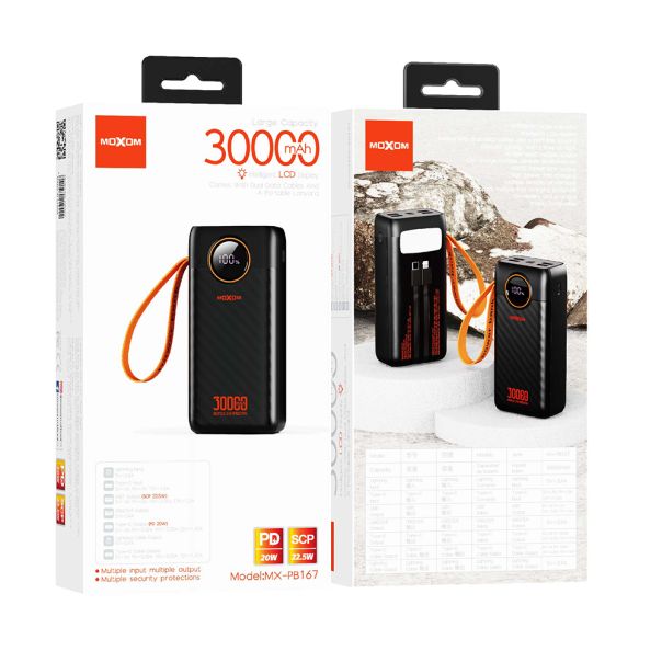 MOXOM Power Bank PB167 super fast USB/PD 22.5W/20W 30000 mAh, crna - BAT2692