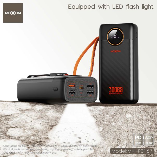 MOXOM Power Bank PB167 super fast USB/PD 22.5W/20W 30000 mAh, crna - BAT2692