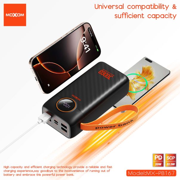 MOXOM Power Bank PB167 super fast USB/PD 22.5W/20W 30000 mAh, crna - BAT2692