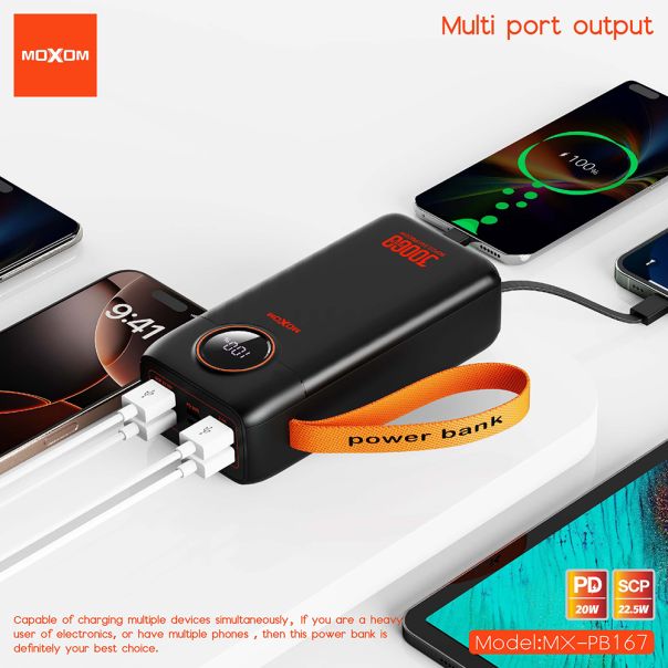 MOXOM Power Bank PB167 super fast USB/PD 22.5W/20W 30000 mAh, crna - BAT2692
