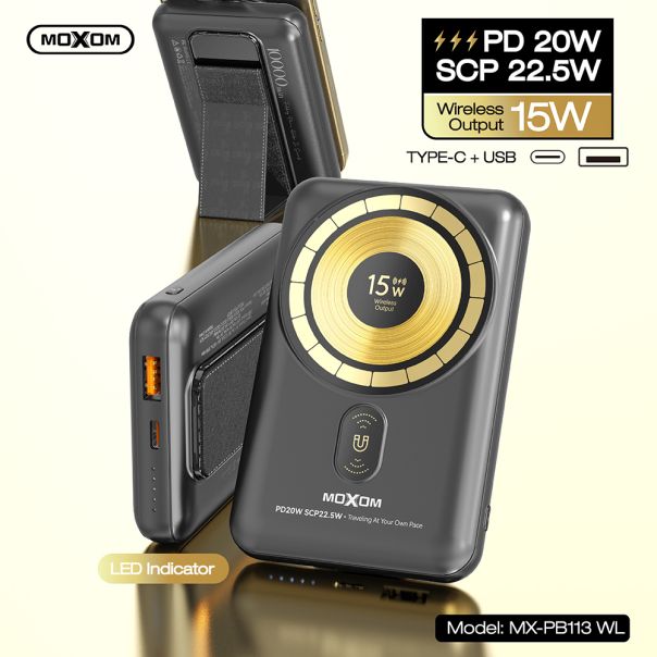 MOXOM Power bank MX-PB113 super fast PD20W QC15W SCP22.5W 10000mAh 5A, crna - BAT2695